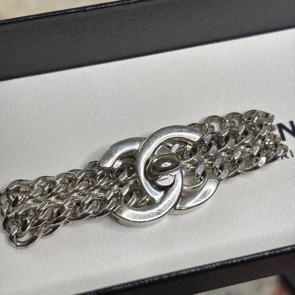 Chanel Silver Double Chain Turnlock Bracelet - Picture 2 of 6